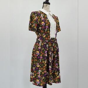 Modcloth Cottagecore Green Mushroom Print Collared Dress